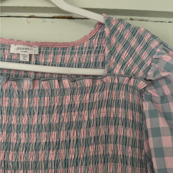 ANNIEWEAR Pink and Blue Gingham Ruched Dress - Picture 3 of 5